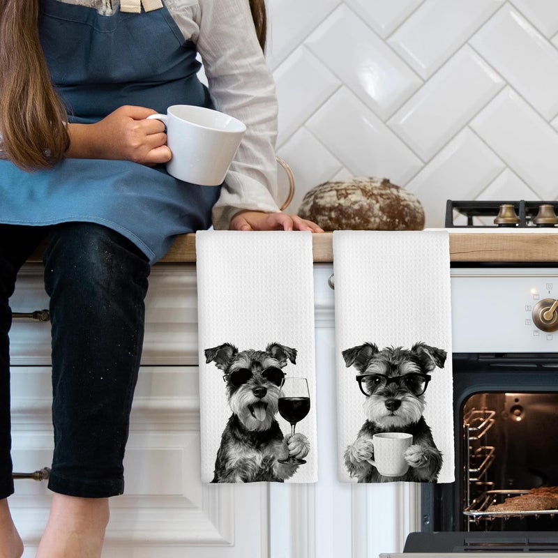 Mcehtle Funny Schnauzer Kitchen Towels Set of 2, Funny Dog Kitchen Accessories, Coffee Wine Station Decor, Chef Gift Hand Towel, Dining Room Decorative Tea Towel Dish Towels 16x24 Inch - Image 3
